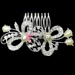 Accesoriu modern pentru decor par CA015PP Argintiu cu cristale si perle